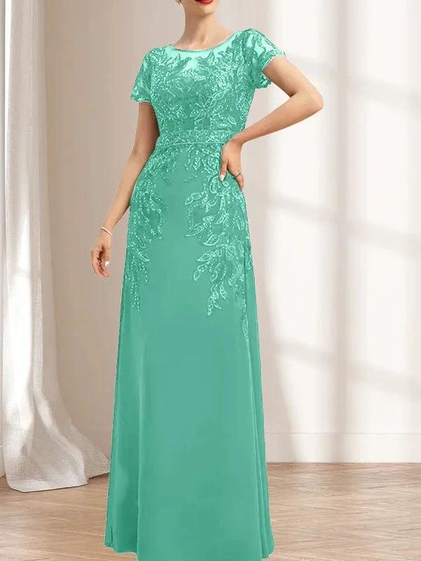 Sheath/Column Scoop Illusion Floor-Length Lace Chiffon Mother of the Bride Dress With Sequins by Dreamylily