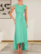 Champagne A-Line Scoop Lace Chiffon Dress by Dreamylily