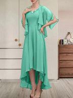A-line V-Neck Asymmetrical Chiffon Mother of the Bride Dress With Beading Sequins by Dreamylily