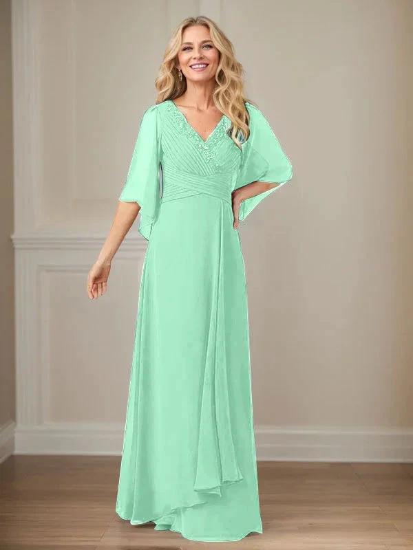 A-Line V-Neck Long Sequins Chiffon Mother Dress by Dreamylily