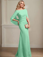 Trumpet/Mermaid Boat Neck Floor-Length Chiffon Mother of the Bride Dress With Pleated by Dreamylily