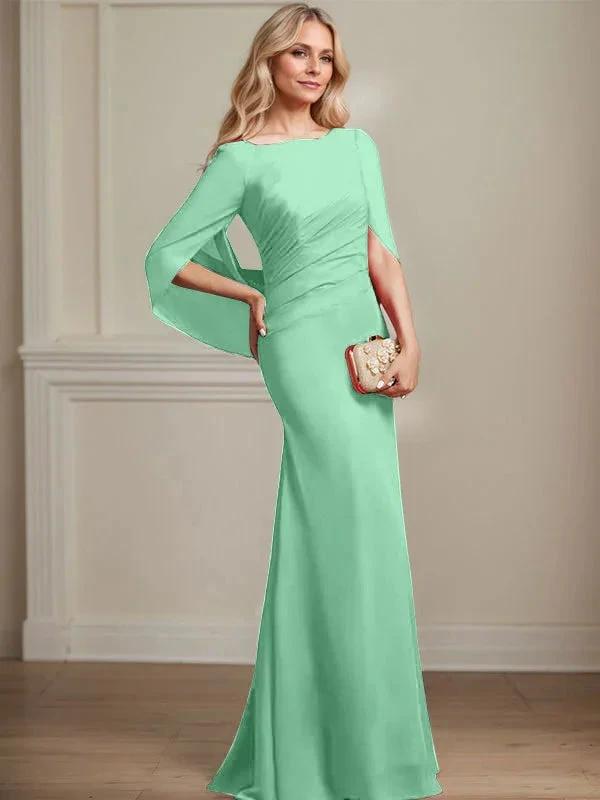 Trumpet/Mermaid Boat Neck Floor-Length Chiffon Mother of the Bride Dress With Pleated by Dreamylily