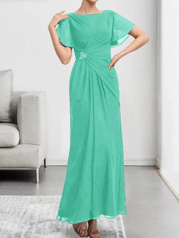 A-line Scoop Ankle-Length Chiffon Mother of the Bride Dress With Beading Pleated by Dreamylily