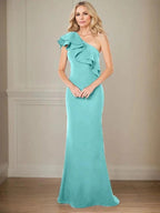 A-line One Shoulder Floor-Length Chiffon Mother of the Bride Dress With Ruffles by Dreamylily