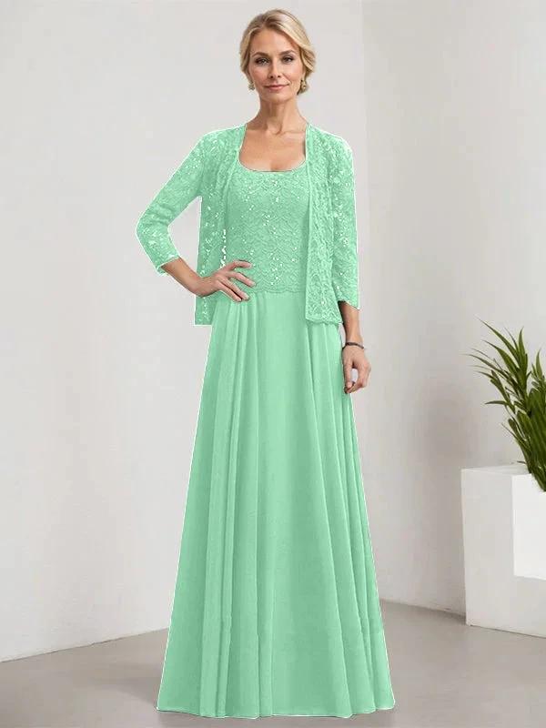 A-line Square Floor-Length Lace Chiffon Mother of the Bride Dress With Sequins by Dreamylily