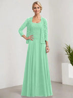 A-line Square Floor-Length Lace Chiffon Mother of the Bride Dress With Sequins by Dreamylily