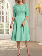 A-line Scoop Knee-Length Lace Chiffon Mother of the Bride Dress by Dreamylily