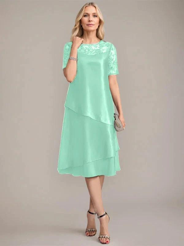 A-Line Scoop Knee-Length Mother of the Bride Dress With Applique & Sequins by Dreamylily