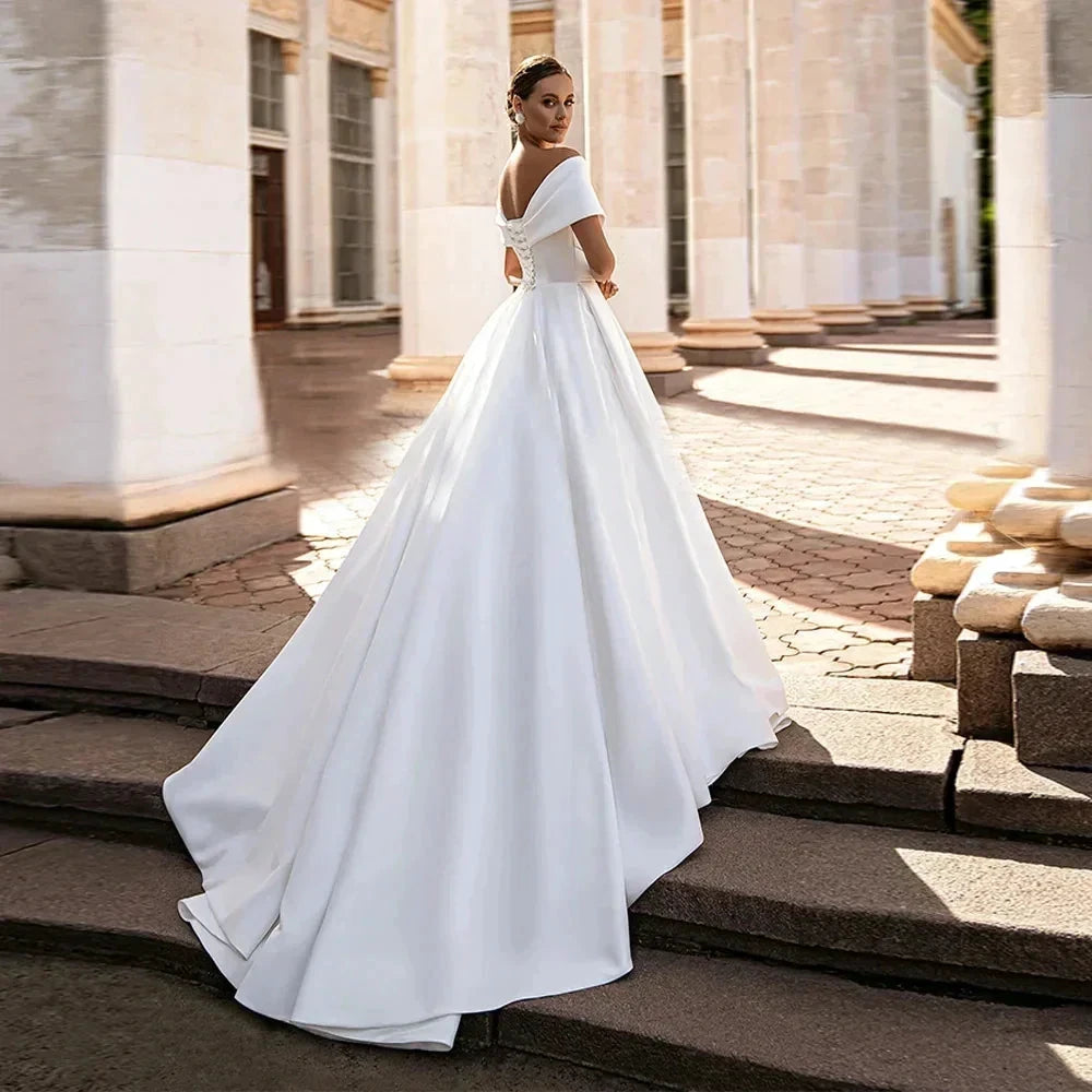 Modern V Neck Wedding Dresses A Line Sexy Lace Up Backless Ball Gowns Sweep Train Woman's Formal Beach Party Vestidos De Novia by payinti