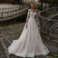 Modest Champagne Wedding Dress Appliques Long Sleeves Vestido De Noiva Sweep Train Sexy Backless Vestidos De Novia