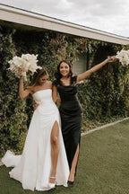Modest Strapless Satin Detachable Tulle Wedding Dresses WD675 by pgmdress