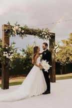 Modest Strapless Satin Detachable Tulle Wedding Dresses WD675 by pgmdress