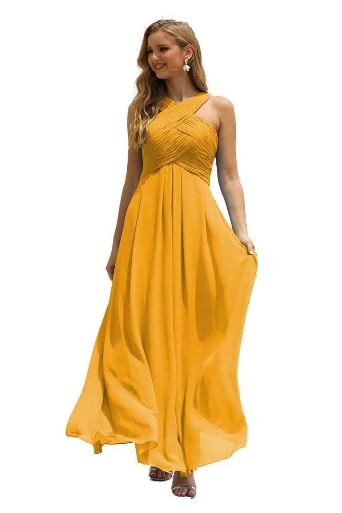 Robe de demoiselle d'honneur longue en mousseline à col licou pour femme Numbersea, coupe en A, robe de bal formelle SEA28015