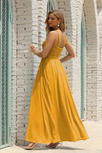 Vestido de dama de honor de gasa con cuello halter para mujer de Numbersea, corte A, largo, formal, para fiesta de graduación, SEA28015 