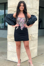 Black Strapless Appliques Beaded Homecoming Dress with Detachable Sleeves Y2823 by simplepromdress