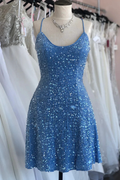 Blue Sheath Sequins Lace-Up Mini Homecoming Dress Y3007 by simplepromdress