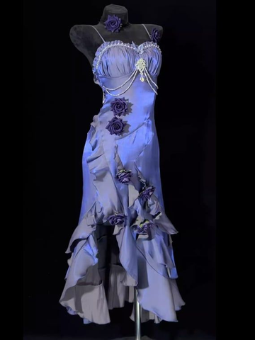 Unique Purple Mermaid 3D Flowers Evening Dress Spaghetti Straps Prom Dress Y8347