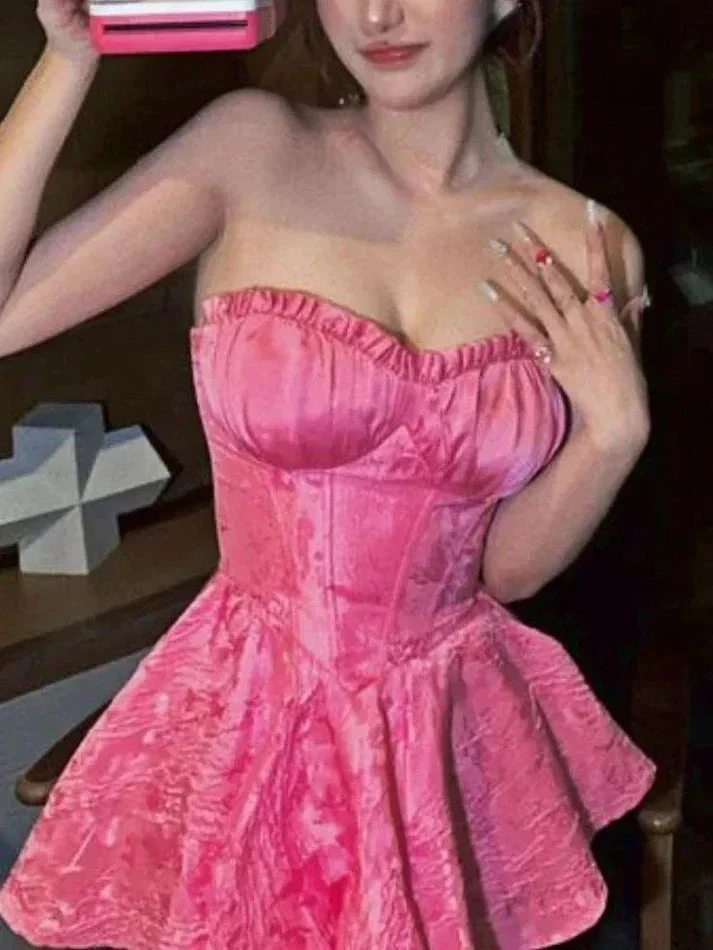 Sweet Pink A Line Strapless Short Homecoming Dress Y7753 by simplepromdress