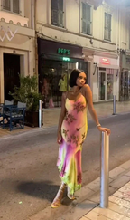 Pink Green Gradient Beaded Spaghetti Strap Chiffon Long Ruffled Evening Dress Party Prom Dress Y8495 by simplepromdress