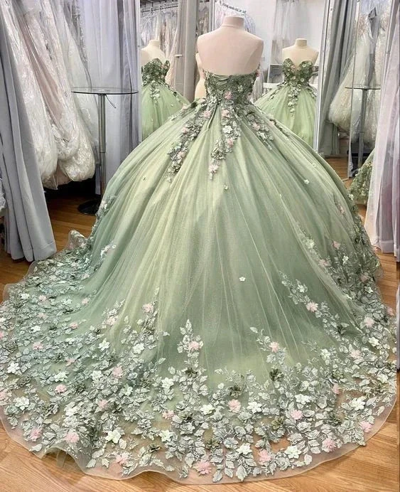 Quinceanera Dresses Ball Gown Lace Ball Gown Sweet 16 Dress With Flowers Y2062 by simplepromdress