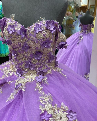 Damen Puffkleid mit Applikationen Hellviolett Ballkleid Y1091