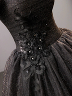 Elegant black glitter tulle dress with floral appliqué and sparkly details from ZAPDRESS