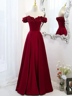 A-Line Off Shoulder Satin Long Prom Dress Satin Evening Dress Y6340 by simplepromdress
