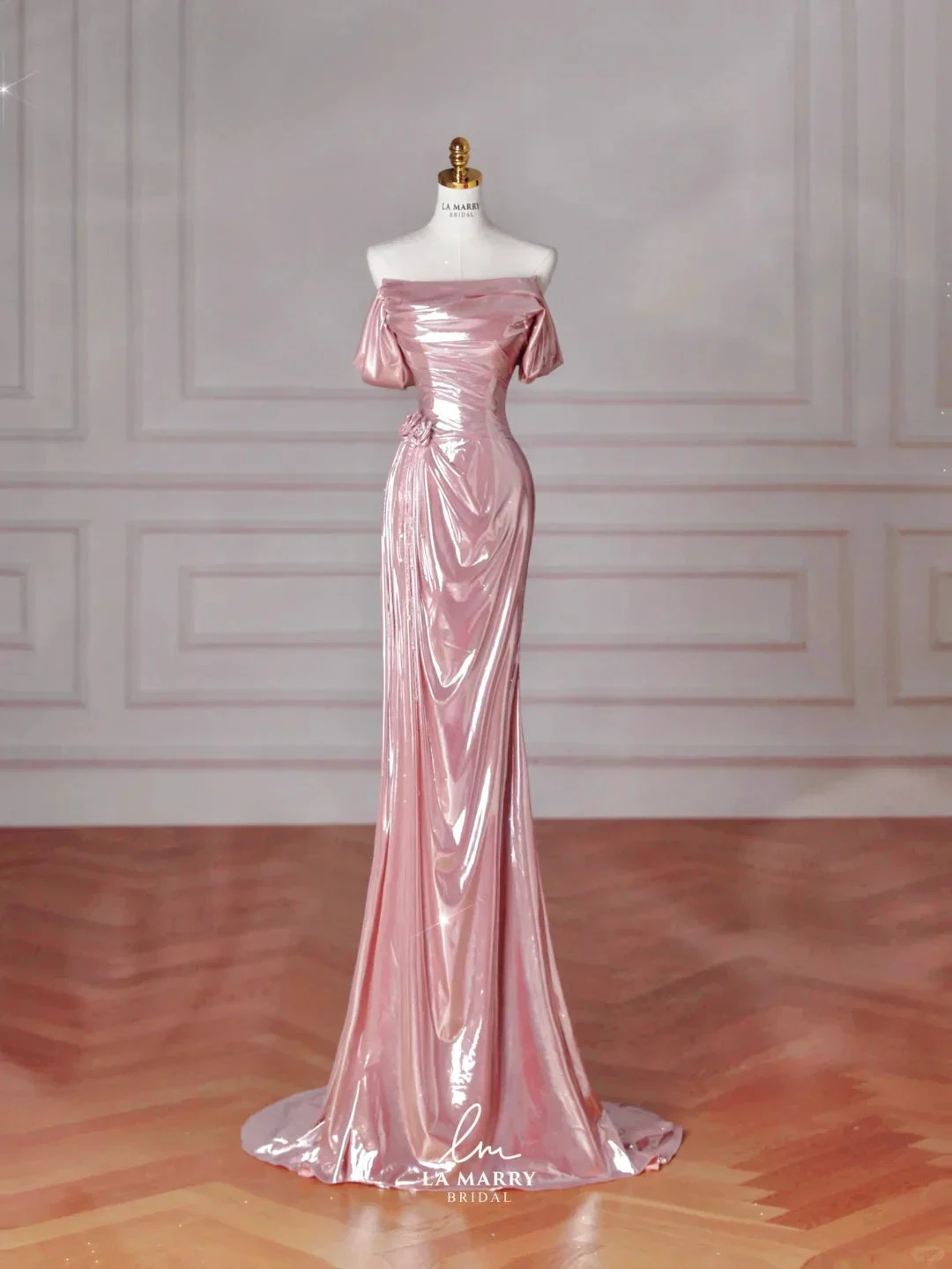 Gorgeous Pink Off The Shoulder Satin Mermaid Long Prom Dress Evening Dress Y8630 by simplepromdress
