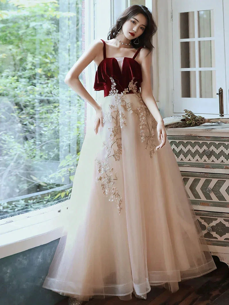 A-line Green Tulle Lace Long Prom Dress, Green Formal Evening Dress Y1928 by simplepromdress