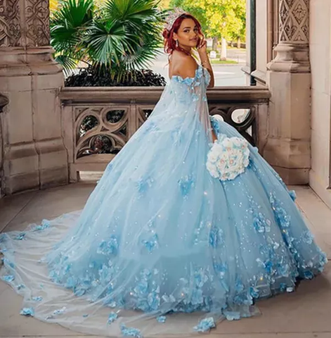 Vestido rosa de quinceañera, vestido de fiesta rosa con flores 3D, vestido de princesa rosa Y2337