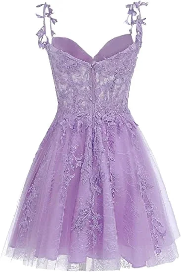 Purple Floral Tulle Short Homecoming Dress with Lace Rhinestones Appliques Y857 by simplepromdress
