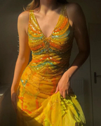Pretty V Neck Chiffon Sequins Two Piece Prom Evening Dress Y8299 by simplepromdress