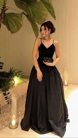 Mode Schwarz Straps Langes Ballkleid Abendkleid Y7992