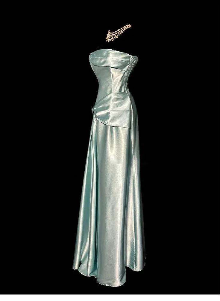 Elegant Sage Green Strapless Satin Long Prom Dress Evening Dress Y8561 by simplepromdress