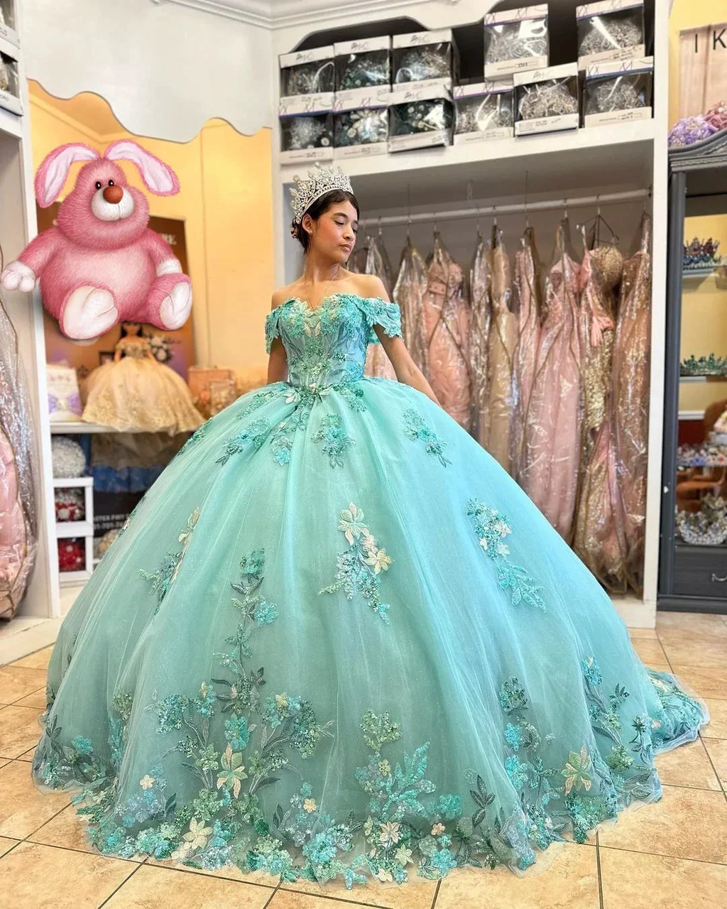 Puffy Quinceanera Dresses Ball Gown Off The Shoulder Appliques Flowers Mexican Sweet 16 Dresses Y2634 by simplepromdress
