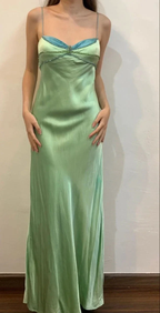 Sexy Spaghetti Straps Green Satin Beaded Prom Evening Dress Y7757 by simplepromdress