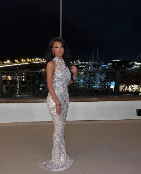 Unique Sequins Mermaid Sleeveless Evening Dress Silver Long Prom Dress Y8271 by simplepromdress