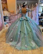 Lilac 3D Flowers Ball Gown Quinceanera Dresses Puff Long Sleeves Y6580 by simplepromdress