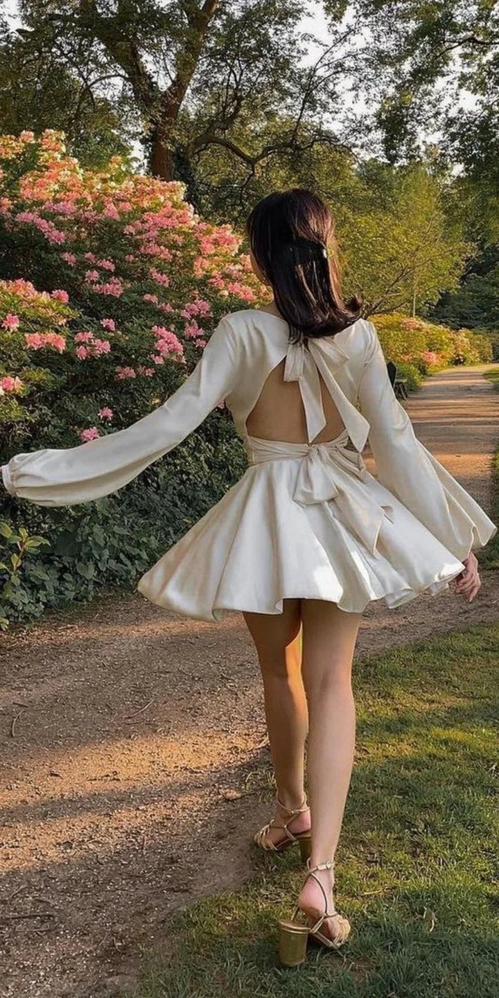 White A-line Homecoming Dress with Long Sleeves White Birthday Party Dress Y2516 by simplepromdress