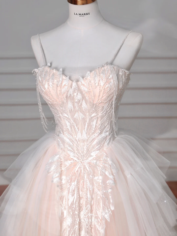 Vestido de novia elegante de tul rosa claro, corte A, vestido de noche formal para graduación Y8623