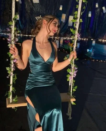 Vintage Green Slit Evening Dress Backless Prom Dress Y7782 by simplepromdress