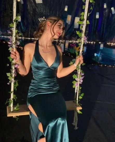 Vintage Green Slit Evening Dress Backless Prom Dress Y7782 by simplepromdress