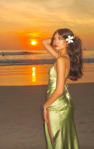 Simple Green Slit Satin Long Party Prom Dress Formal Evening Gown Y8149