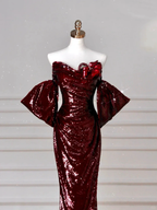 Charming Burgundy Off The Shoulder Sequins Mermaid Prom Dress Evening Dress Y8639 by simplepromdress