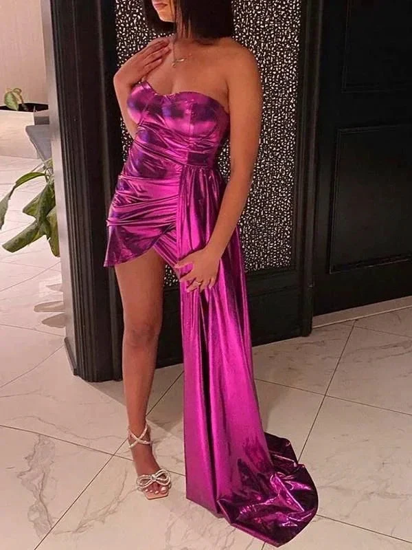 Sexy Solid Split Joint Backless Strapless Irregular Dress Birthday Party Dress Homecoming Dress Y6439 by simplepromdress