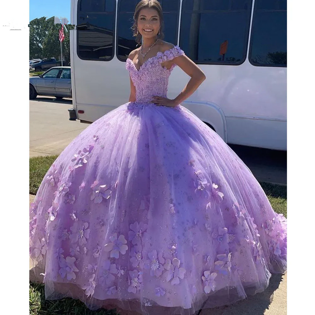 Luxurious Lavender Off The Shoulder Ball Gown,Sweet 16 Dress,Princess Dress Y7182 Hover Image