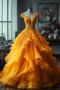 Gorgeous Layered Tulle Appliques Ball Gown Off The Shoulder Quinceanera Dress Y7809 by simplepromdress