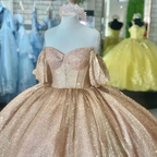 Rose Gold Sparkle Ball Gown Quinceanera Dress Sweet 16 Dress Y693 by simplepromdress