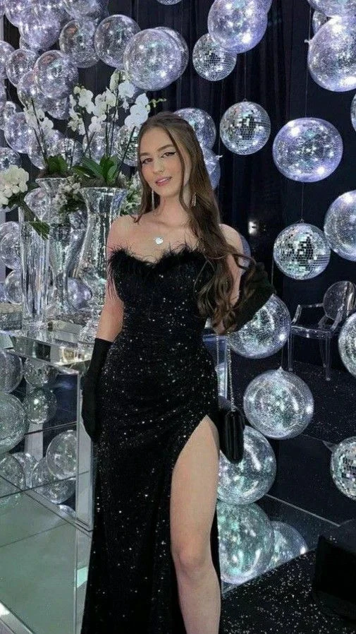 Glamorous Black Sequins Long Evening Dress,Glitter Black Evening Gown Y3085 by simplepromdress