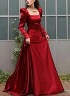 Elegant Square Neck Red Satin A Line Prom Evening Dress Y7855 by simplepromdress
